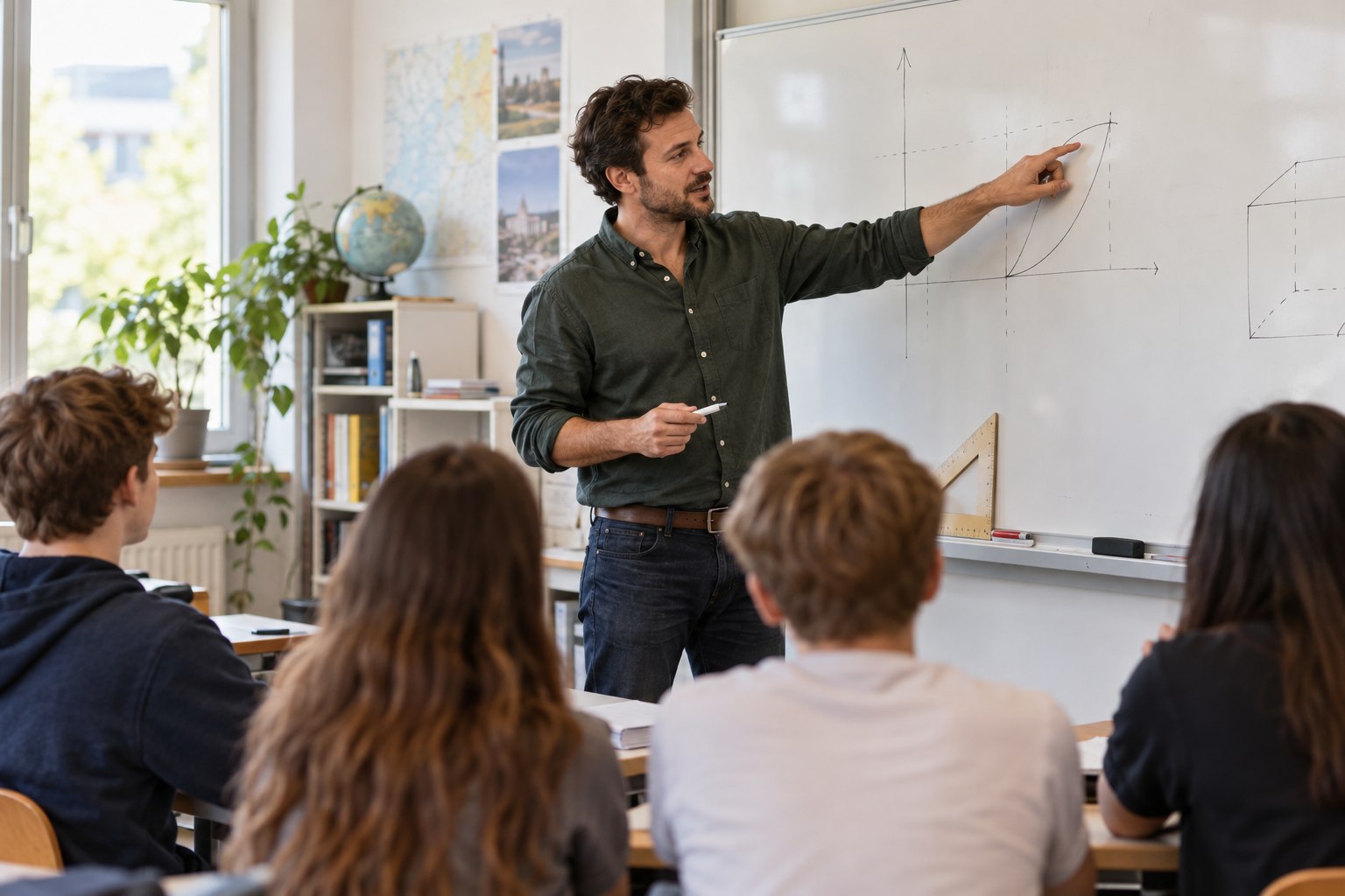 Lehrer erklärt Unterrichtsinhalte in einem Klassenzimmer