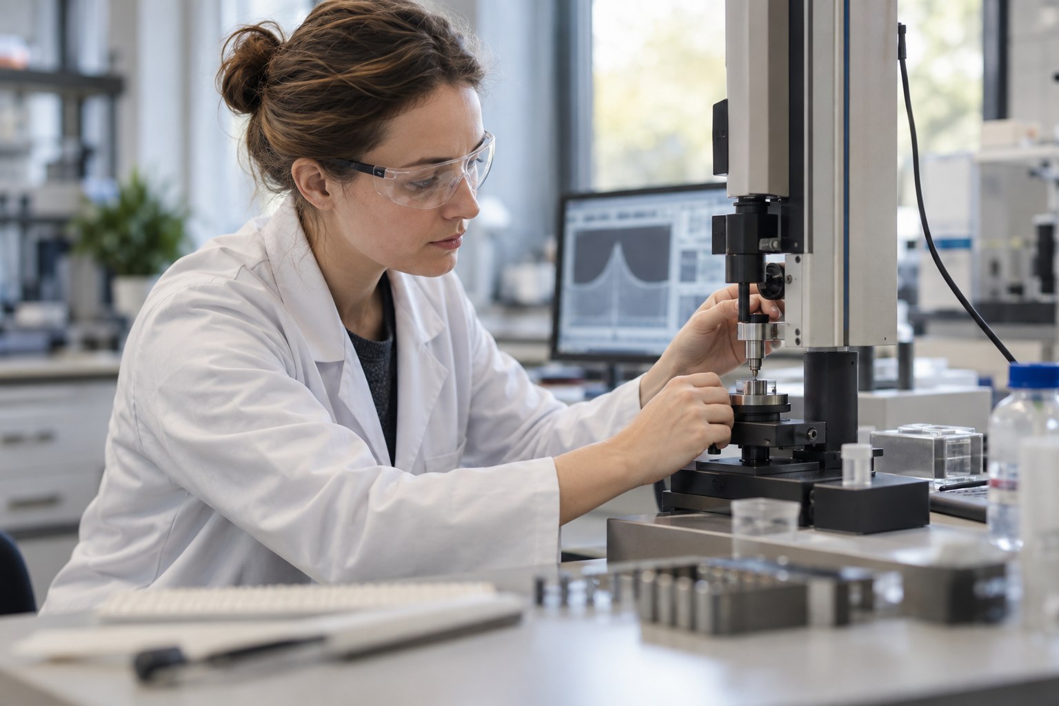 Ingenieurin kontrolliert ein Messinstrument im Labor